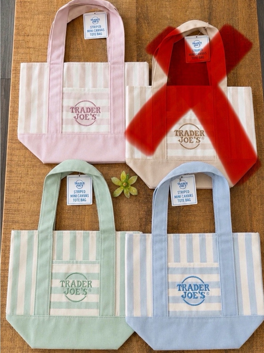 Trader Joe's Pastel Striped Mini Canvas Tote Bag - Pink, or Green, or blue